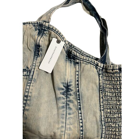 Anthropologie Pilcro Denim Drop-Waist Romper | Womens M, Bleach Wash Blue NEW - Picture 11 of 14